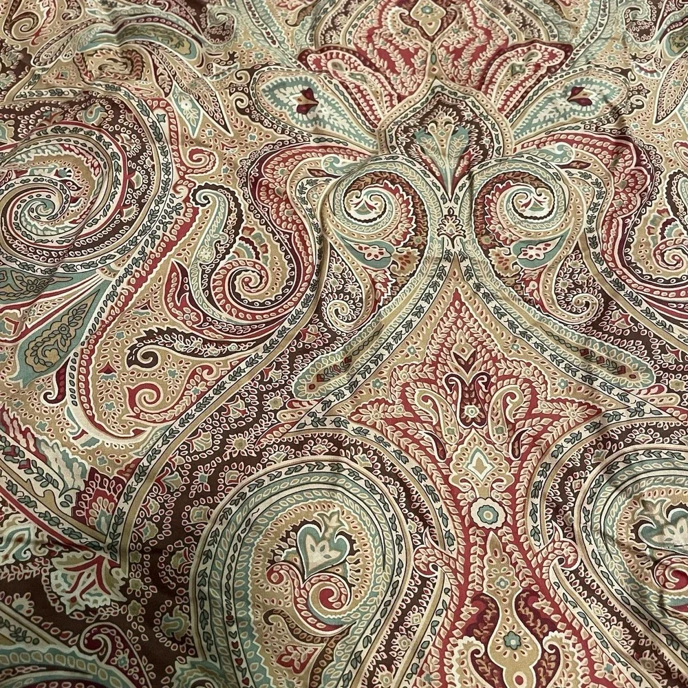 LRL Lauren Ralph Lauren Red Gold Paisley Teal Full Queen Comforter 2 Shams Skirt